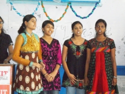 Students are presenting a group song occasion of Teachers Day 